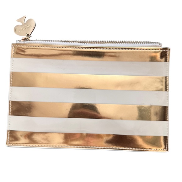 Kate Spade Gold Metallic Stripe Pencil Pouch/Cosmetic bag. - Picture 2 of 6